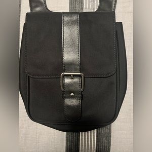 Black nylon and leather crossbody bag